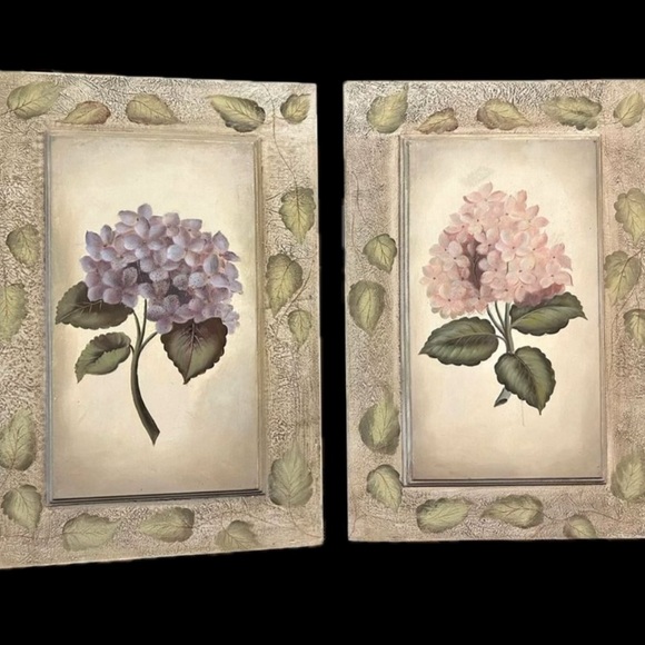 Home interiors and gifts vintage Solid wood Hydrangeas Duet Plaque wall art